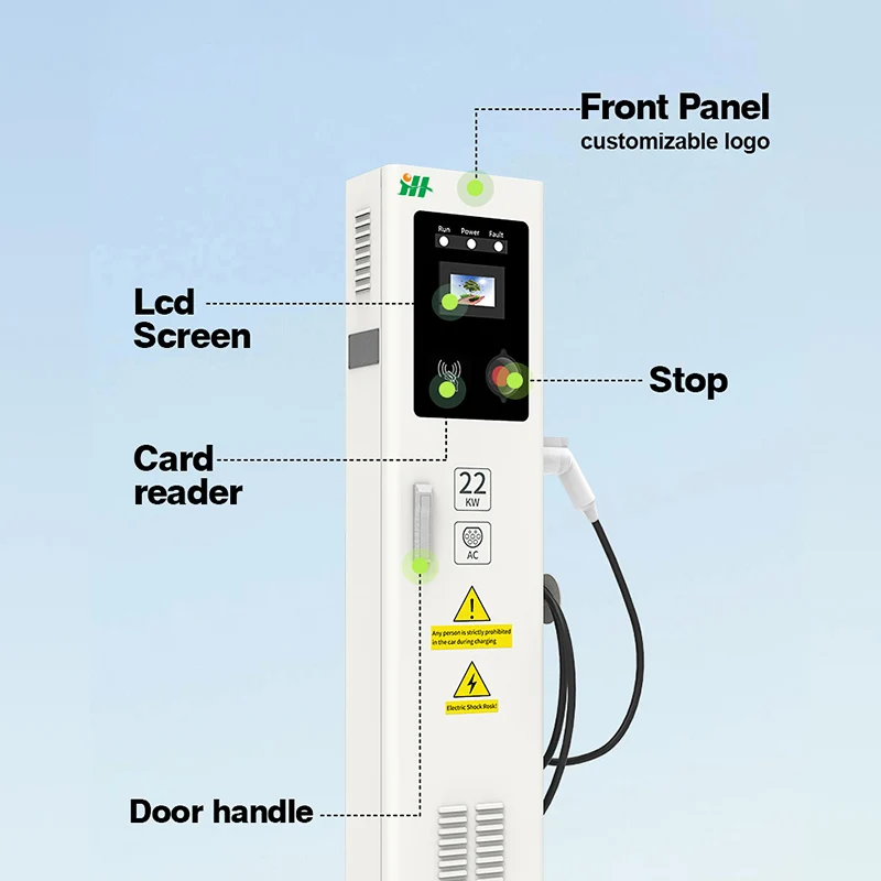 Hongjiali Floor Standing North American type 1 European standard Type 2 7kw 11kw 22kw Ac Ev Charging Pile with LED touch screen