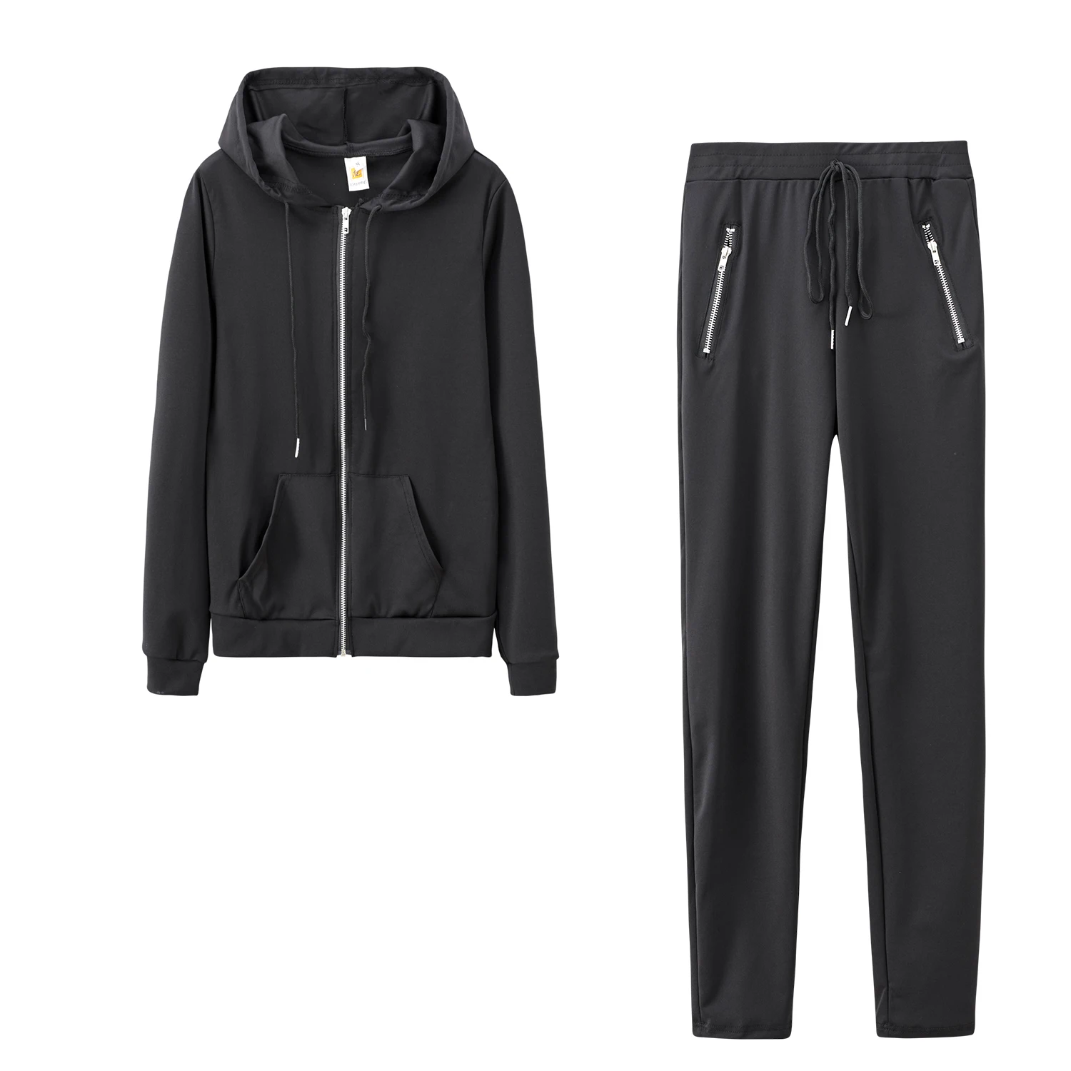 Otoño e Invierno moda europea y americana deportes y ocio trajes de Color sólido bolsillo personalizado con cremallera dos piezas Se