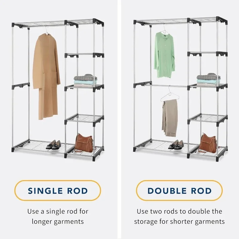 Double Rod Freestanding Closet Organizer, Silver