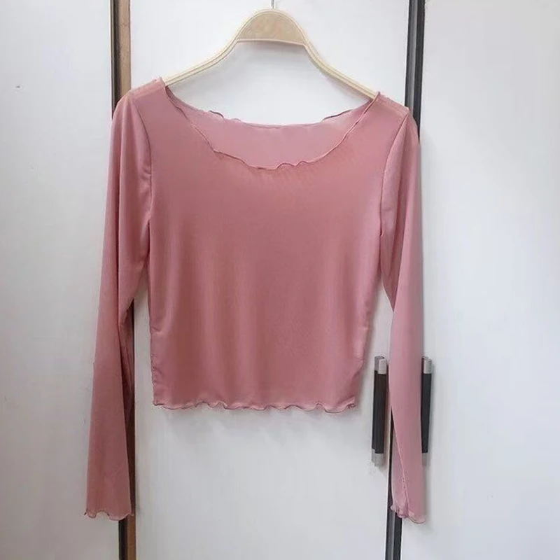 เสื้อตาข่ายซีทรูกันแดดสำหรับผู้หญิง เสื้อครอปท็อป เสื้อเบลาส์เซ็กซี่ ผ้าบางพับได้ ทรงเข้ารูป เสื้อผ้าโปร่งใส สำหรับฤดูใบไม้ผลิ ฤดูร้อน ฤดูใบไม้ร่วง