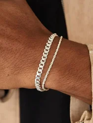 Men Simple Stainless Steel Silver Color Twist Chain Bracelet Retro Hip Hop Jewelry Accessories Gift