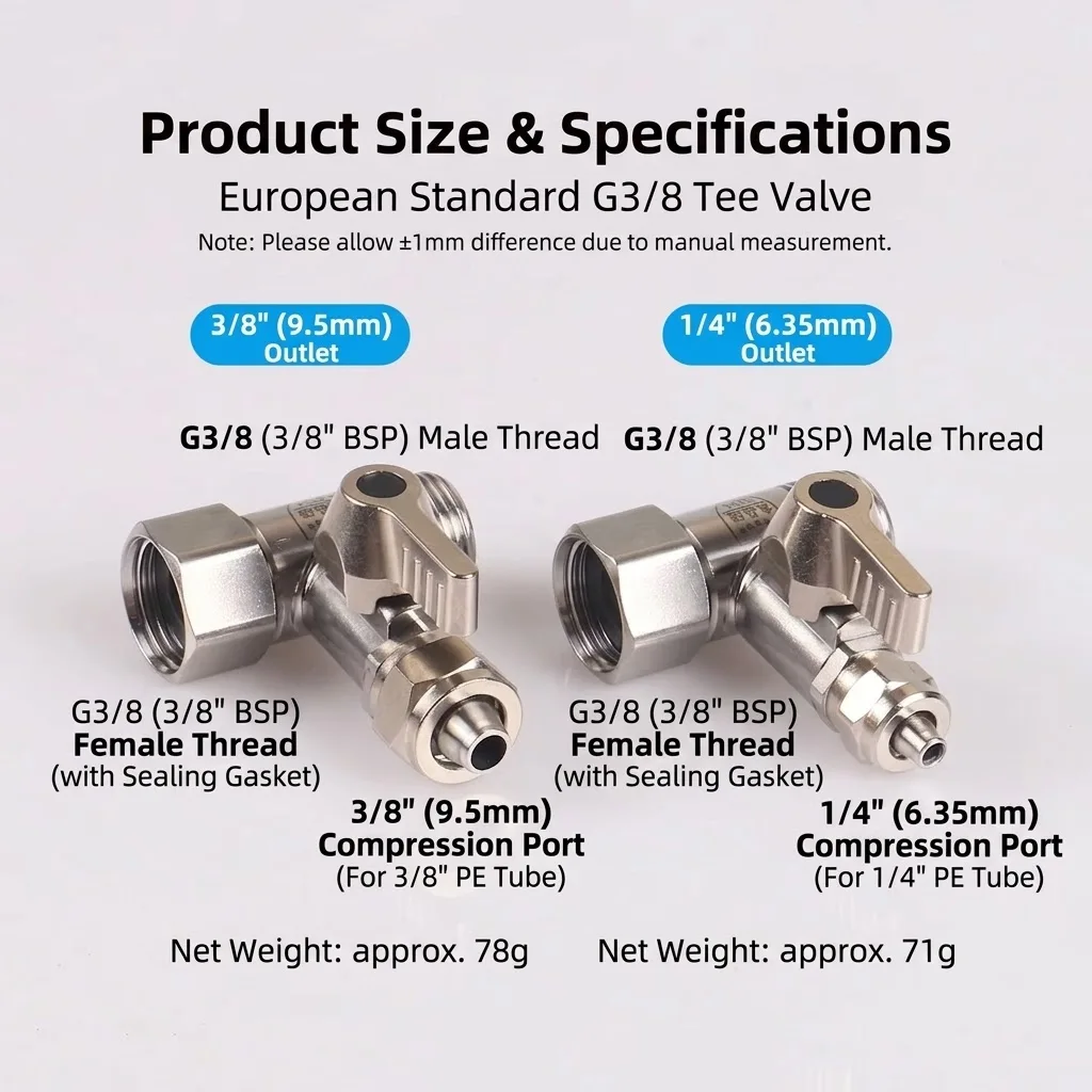 G3/8 Feed Water Adapter 304 Stainless Steel Tee Valve 1/4 3/8 Water Splitter RO Reverse Osmosis Purifier Coffee Machine