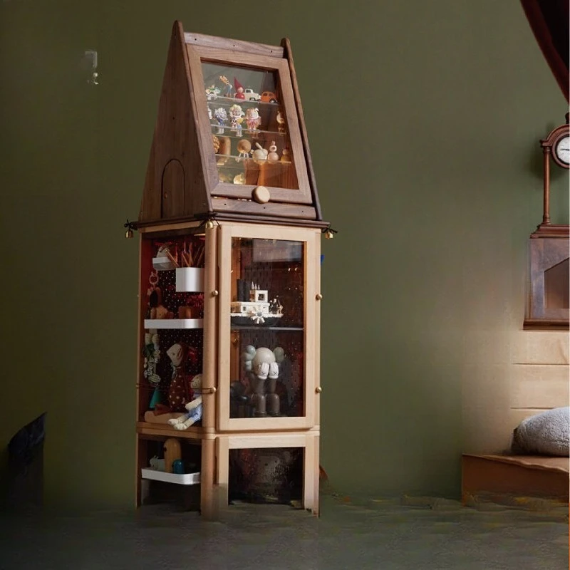 Rotating figure cabinet Solid wood corner rack Storage display cabinet