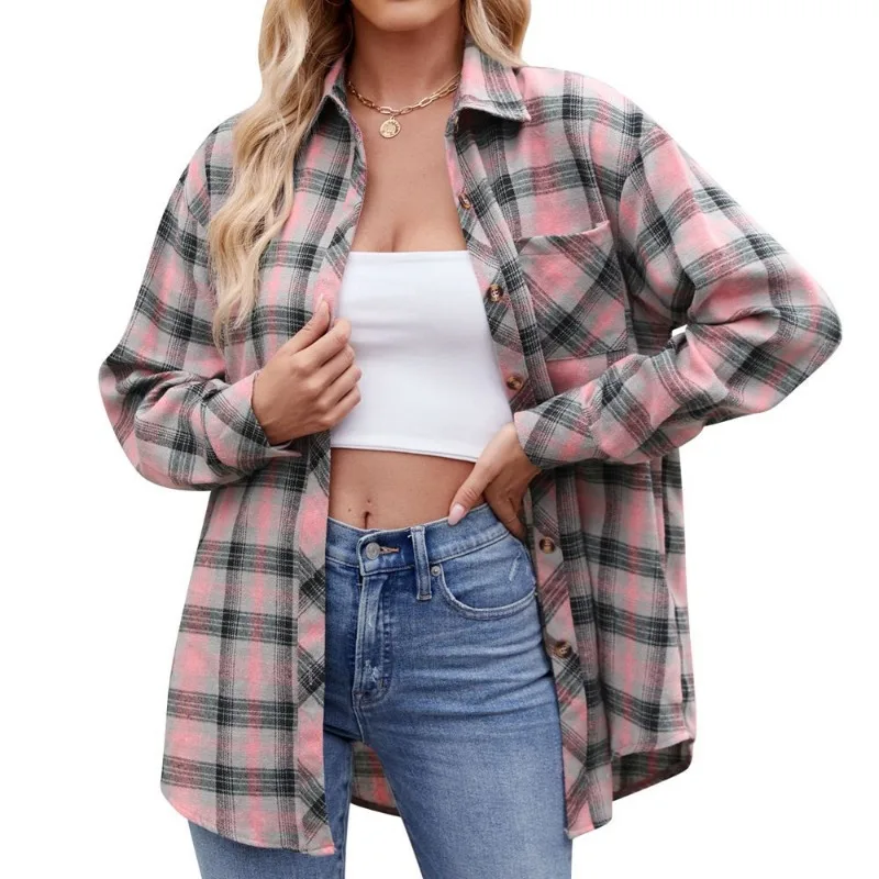 Women\'s Plaid Shirt Casual Autumn New Ladies Loose Tops Flannel Female Long Sleeve Blouses Korean Fashion Jacket Female Clothes