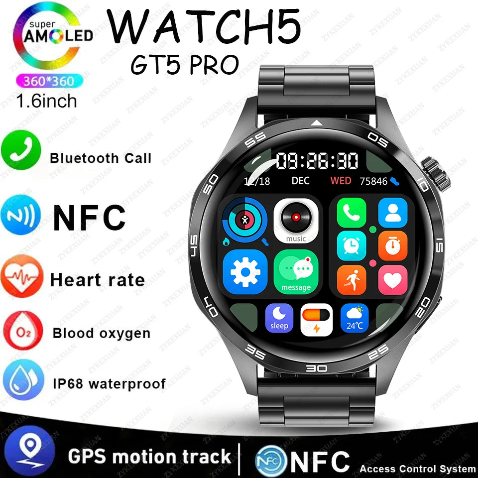 

2024 Новые Смарт-часы NFC для мужчин GPS Trajectory движения AMOLED HD Экран Bluetooth Вызов Smartwatch Спортивные часы на открытом воздухе для мужчин