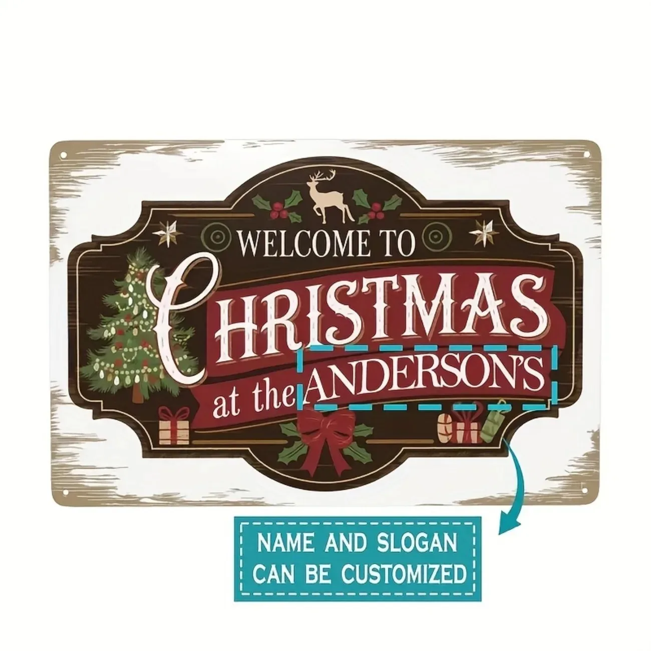Customizable Christmas Welcome Sign (1pc) - Personalized Family Name | Retro Festive Entryway Decor (Decorative Only)