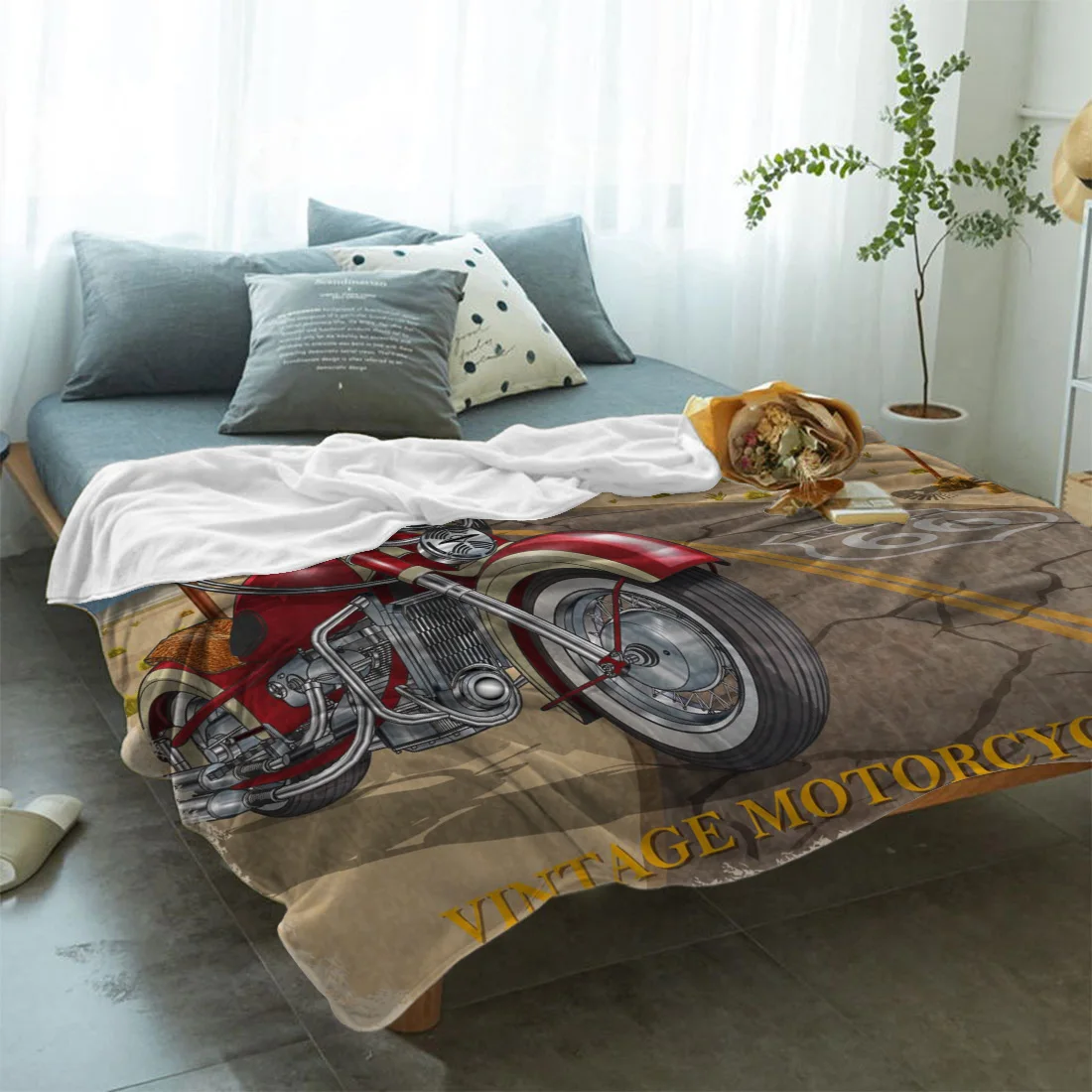 Motorcycle Highway Retro Style Throw Blanket Portable Warm Blanket Blankets For Beds Home Decor Sofa Blanket