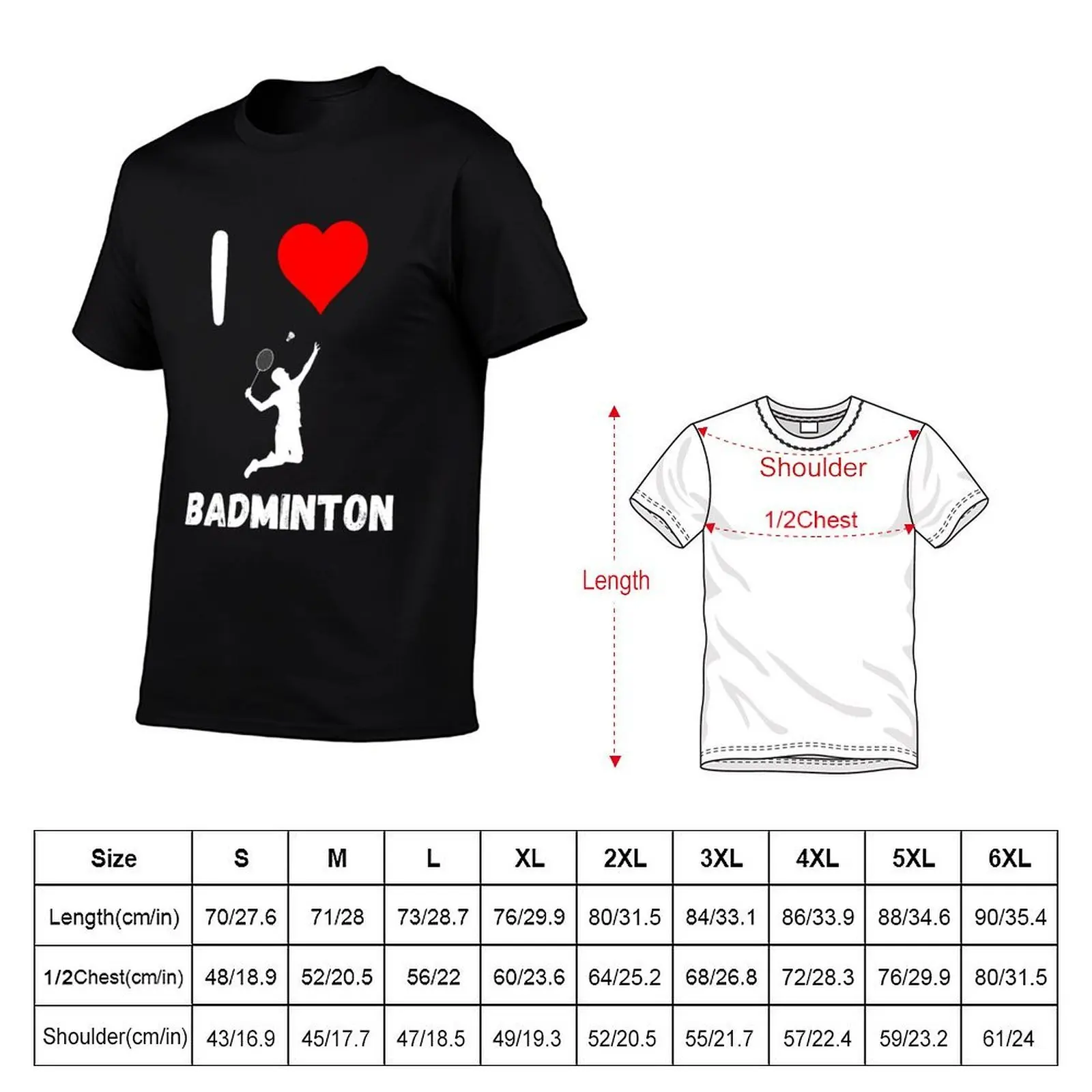 I love Badminton red heart Badminton passion racquet smashing T-Shirt new edition graphic t shirt vintage Men's clothing