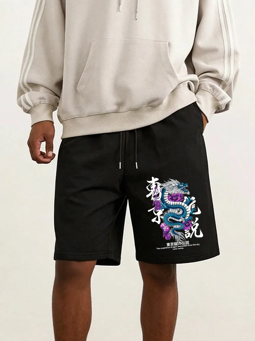

Legend Of The Tokyo Dragon Printed Pants Mens Basics High Waisted Wide Shorts Summer Oversized Shorts Casual Pocket Male Clothes