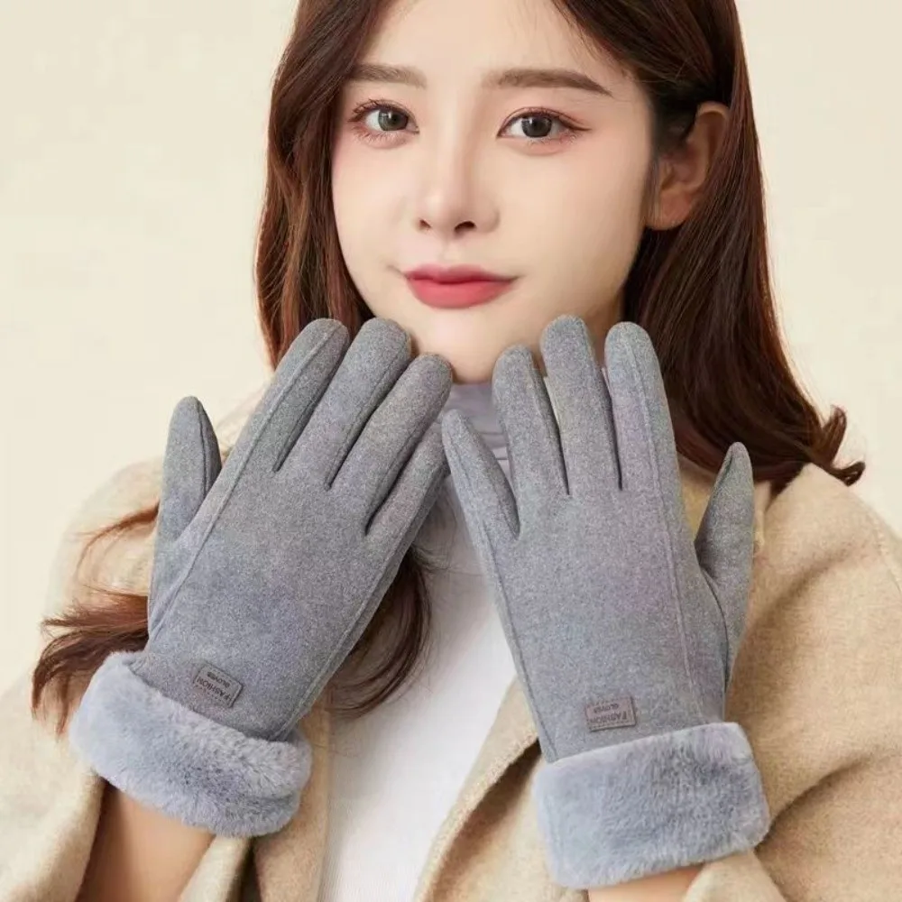 

Polar Fleece 2 Finger Flip Gloves Soft Faux Rabbit Fur Women Anti-cold Mittens Touch Screen Contrast Color