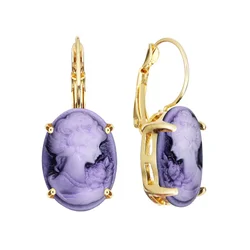 6 Colors Oval Lady Queen Cameo Earrings For Women Gold Color Pink Purple Blue Fashion Claw Pendant Cameo Earring