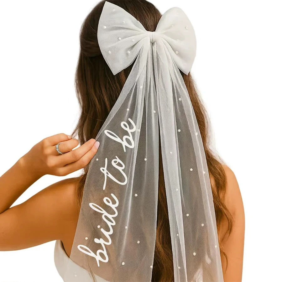 1Pc Bridal Pearl Bowknot Veil Hairpin Mesh Hair Accessory Bachelorette Party Accessories