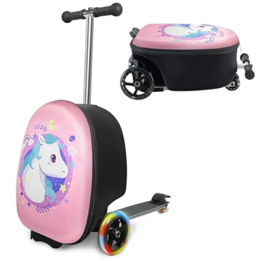 

2-in-1 Scooter Suitcase, 19in Large Capacity Ride-On Luggage with LED Light Wheels, Lightweight Carry-On for Fun and Travel, Du