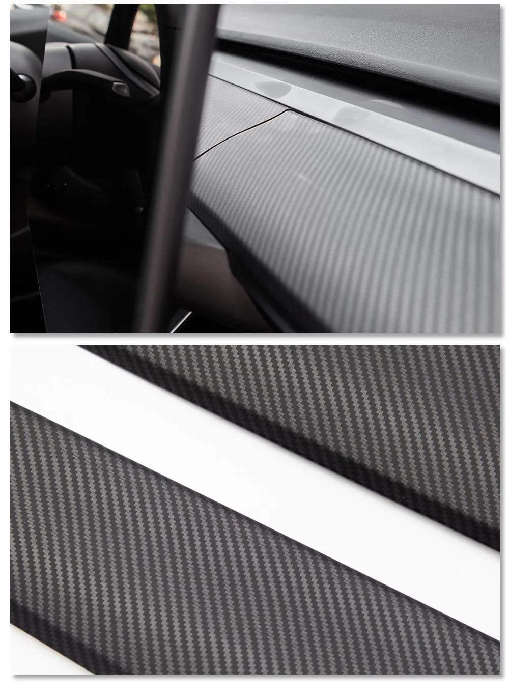 Heenvn Armaturenbrettabdeckung für Tesla Model 3 Y Carbonfaser ABS Tür-Armaturenbrett-Verkleidung Innenraumzubehör Aufkleber 2021-2024 Neu – Detail 6
