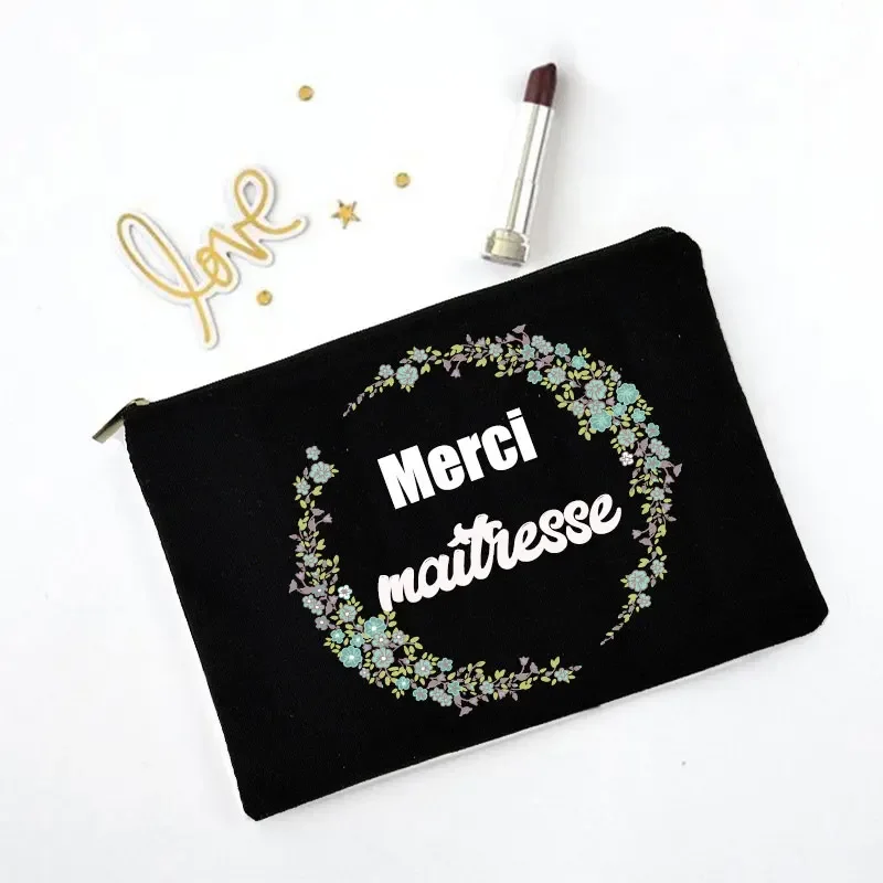 Bolsa de maquillaje con estampado de Thank You Mistress para mujer, bolsa de almacenamiento, monedero, regalo para profesores, estuche de cosméticos blanco, organizador de belleza para mujer