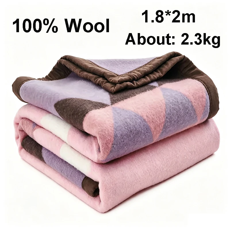 100% Merino Wool Blanket 1.8*2m Warm Comforter Fleece Blankets For Winter Autumn Sofa Bedding Camping Jacquard Pure Wool Blanket