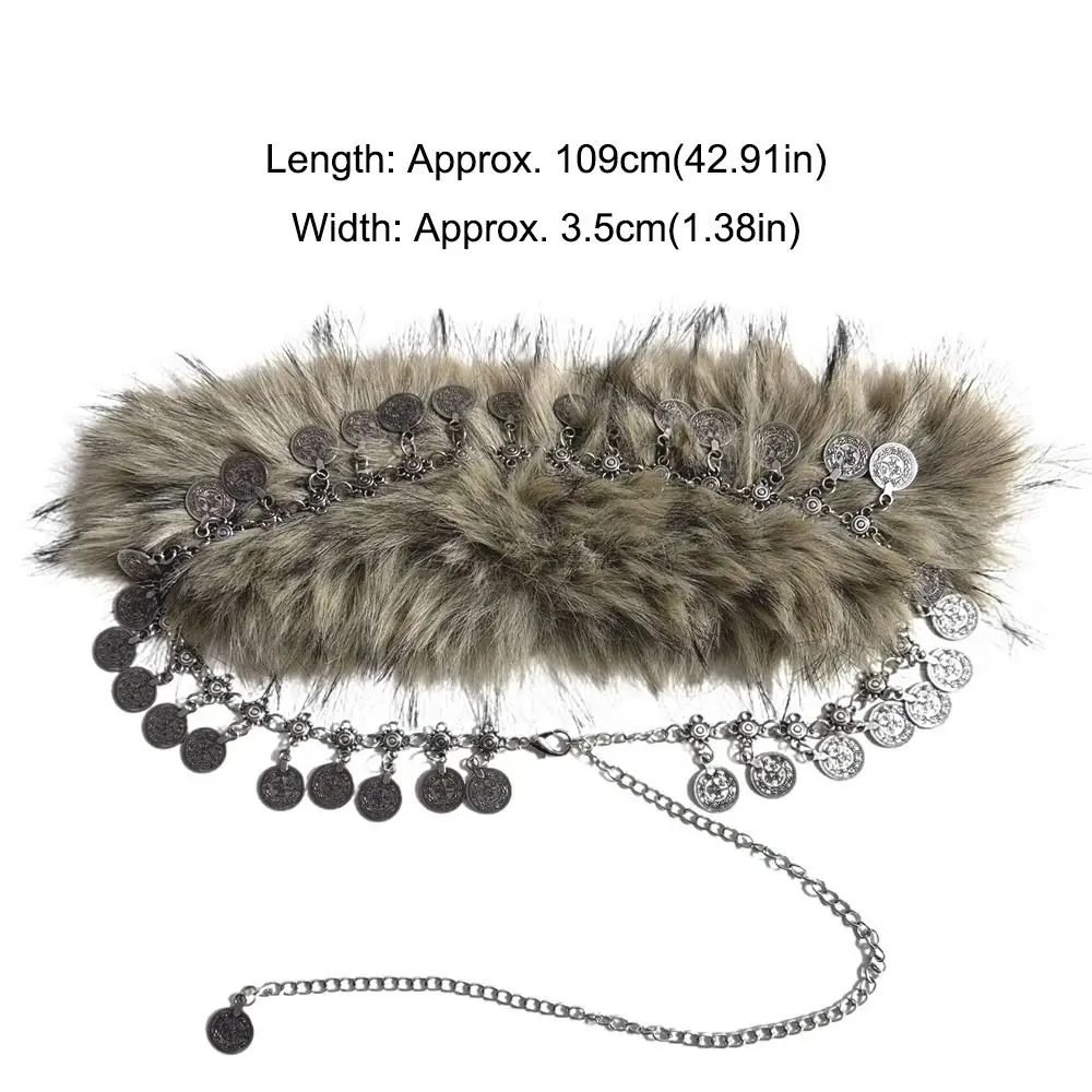 الرجعية العصرية تصميم فو الفراء أحزمة سلسلة معدنية فتاة حار فروي الربط حزام Y2K الشرير القمر ستار أحزمة وسط النساء الموضة