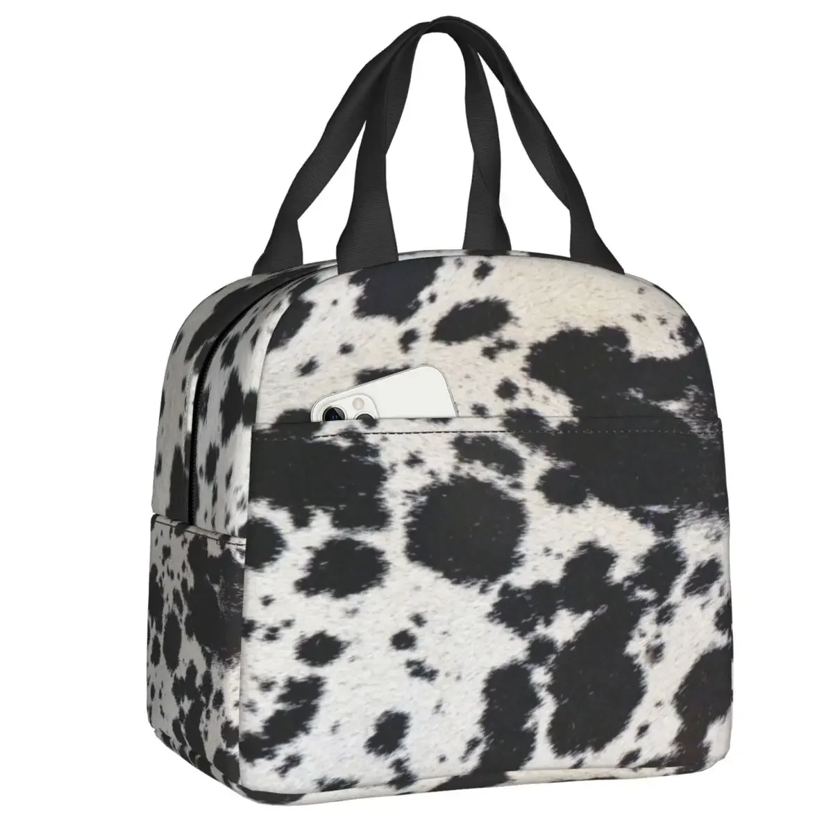 Cowhide Spots Pattern Lunch Boxes for Women Animal Hide Texture Cooler Thermal Food Insulated Lunch Bag School Children Student