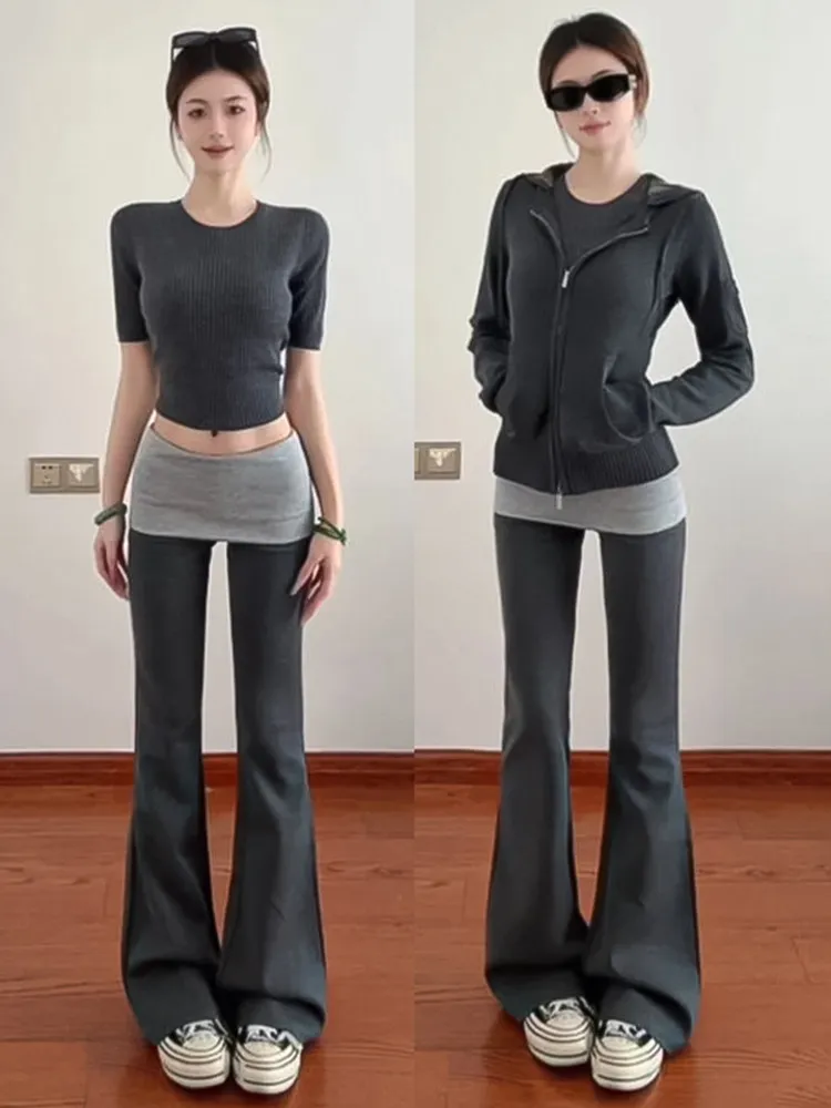 

ey Spliced Casual High Waist Bell Bot Pants Women's Spring 2026 New Sle Sport Yoga Pants Sweatpants Commute Sle