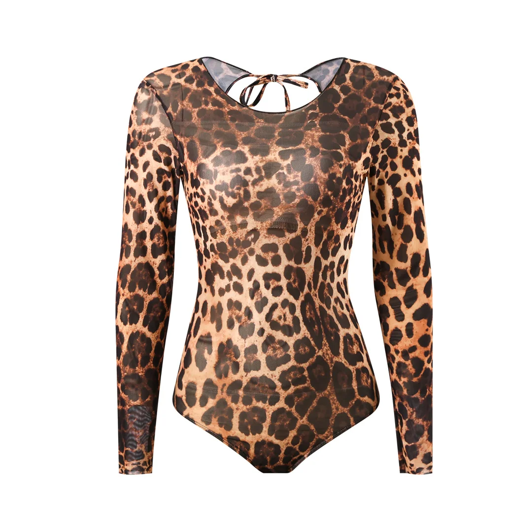 S - XXL 2026 Leopardenmuster mit Rock, Langarm-Einteiler-Badeanzug, Damen-Bademode, hoch geschnittene Beine, Badeanzug, Badebekleidung, Schwimmanzug V7352 – Detail 4