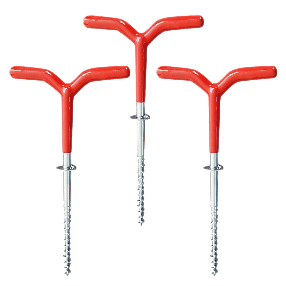 

3 Pcs Fishing Rod Holder Ice Equipment Winter Anchor Tool Kit Ground Stakes Heavy Duty Red Camping Beach Umbrella Sand Anchors