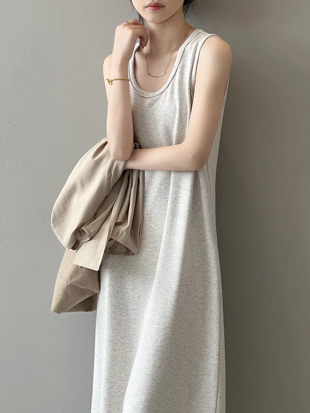 ALA Rising | L2439 Cotton Simple Dresses For Women Soild Color O-Neck Loose Comfortable Casual Office Lady Dress Women  Clothes