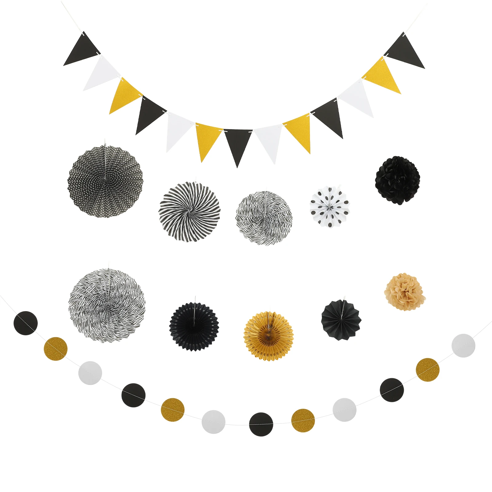 

1 set Black Gold Paper Fan Set Hanging Fans Halloween Banner Reusable DIY Supplies Wedding Home Decorations Festive