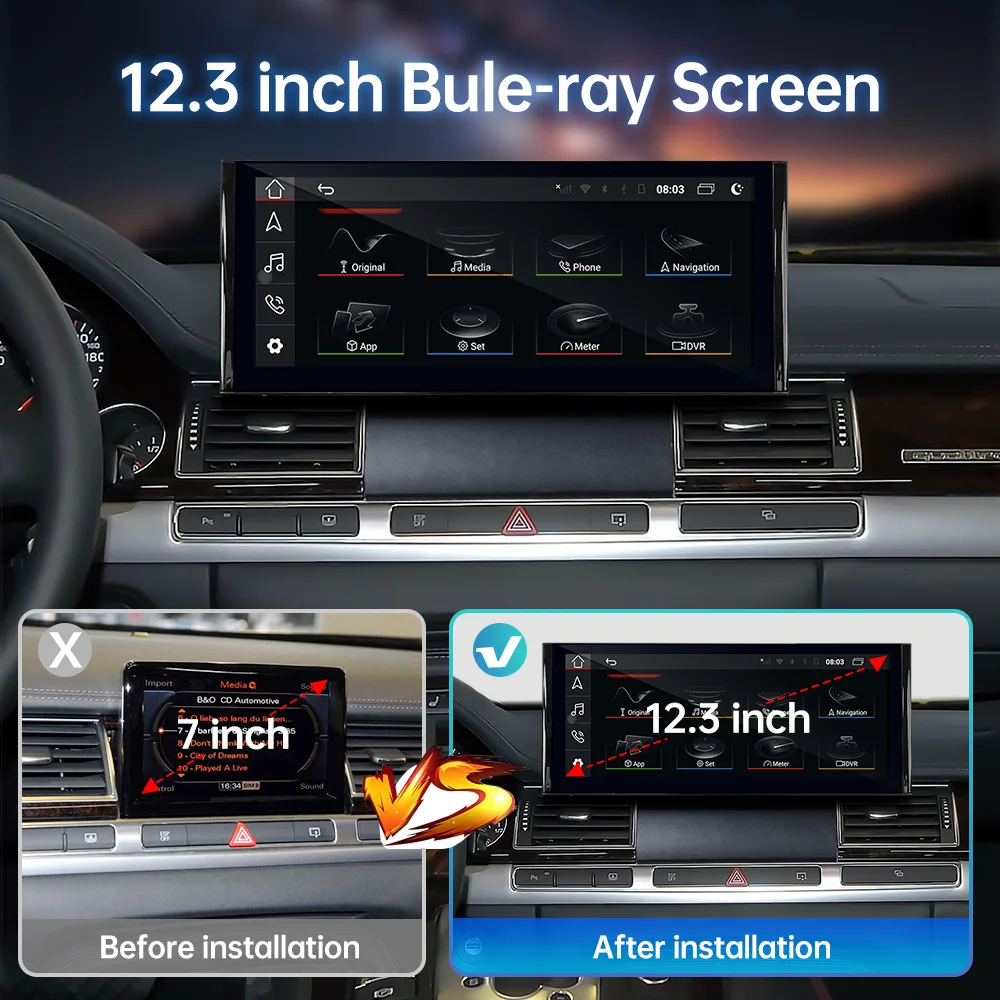 For Audi A8 D3 D4 2002-2017 Android Auto CarPlay 12.3 Touch Screen Car Multimedia Stereo GPS Navigation Head Unit Netflix YouTube