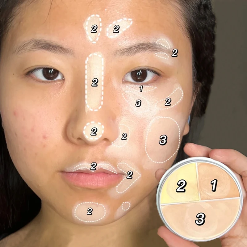 3 Kleuren Contoaler Contouren Palet Bedekken Donkere Kringen Acne Vlekken Concealer Crème Blijvende Hydraterende Gezicht Verhelderende Make-Up