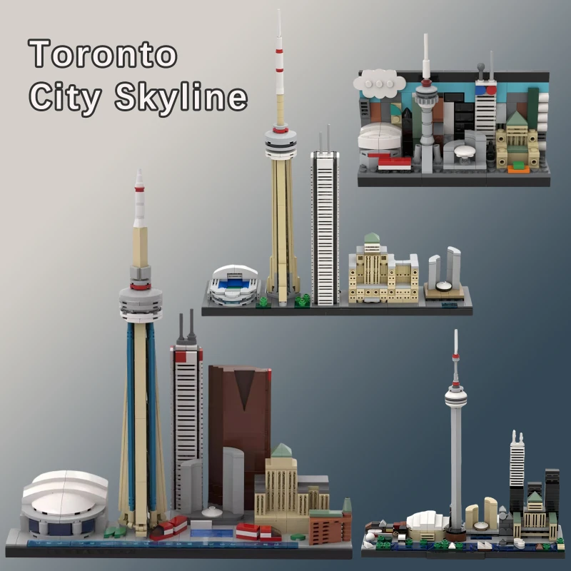 MOC Torre TV canadese Punto di riferimento della città Modello architettonico Street View Toronto Skyline Building Blocks Set Giocattoli per bambini Regalo di compleanno