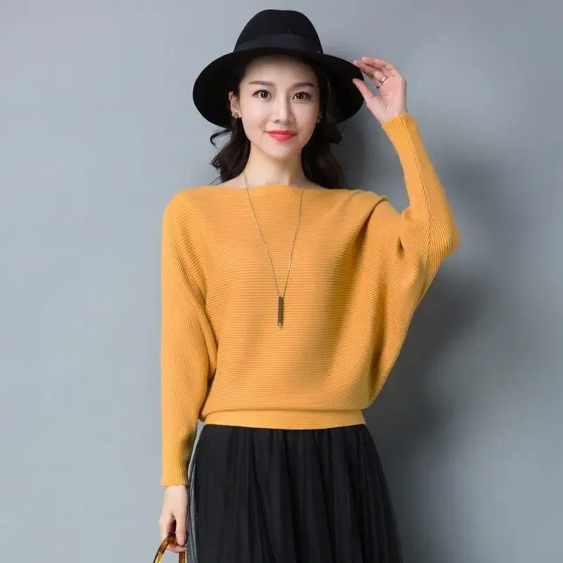 Knitted Sweaters for Women Dolman Sleeve Female Pullover Loose Purple Korean Fashion Outerwears Hot Sale Winter Wear To Work