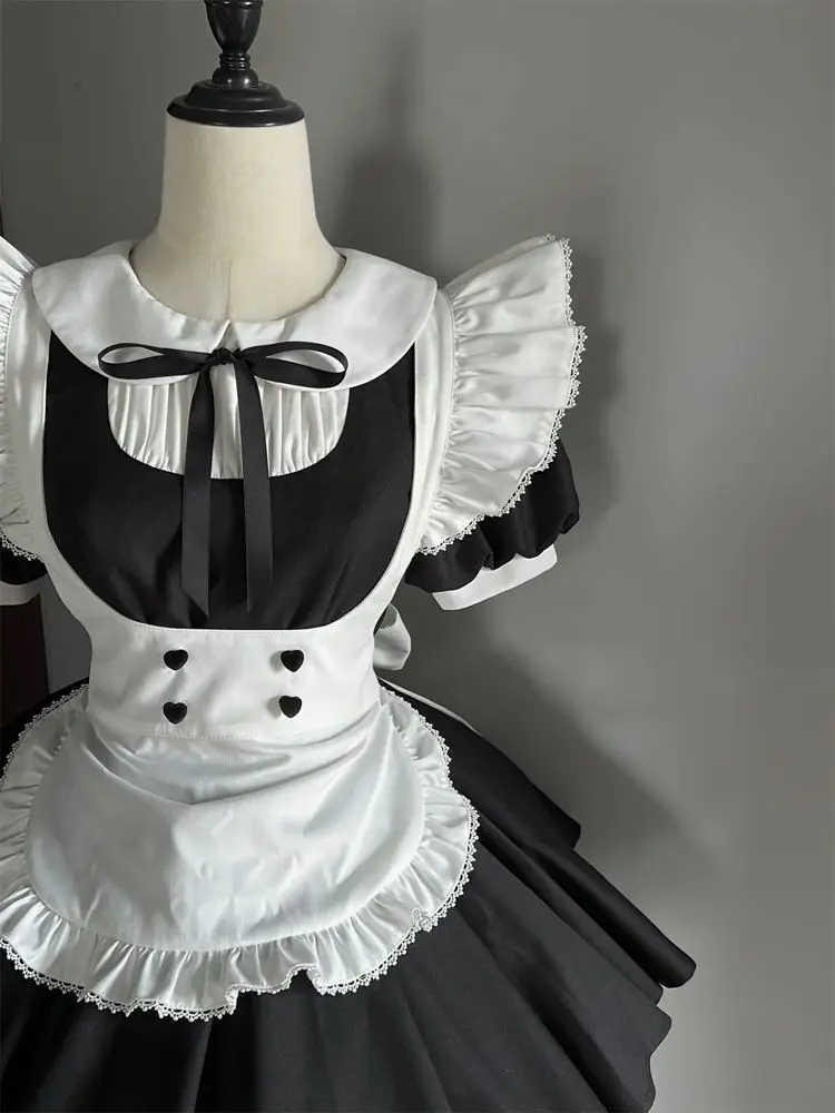 Japanese Kawaii Lolita Short Sleeve Mini Dress + Strap Pinafore Apron Two-Piece Set Y2k Vintage Bow Button Patchwork 2026 view 4