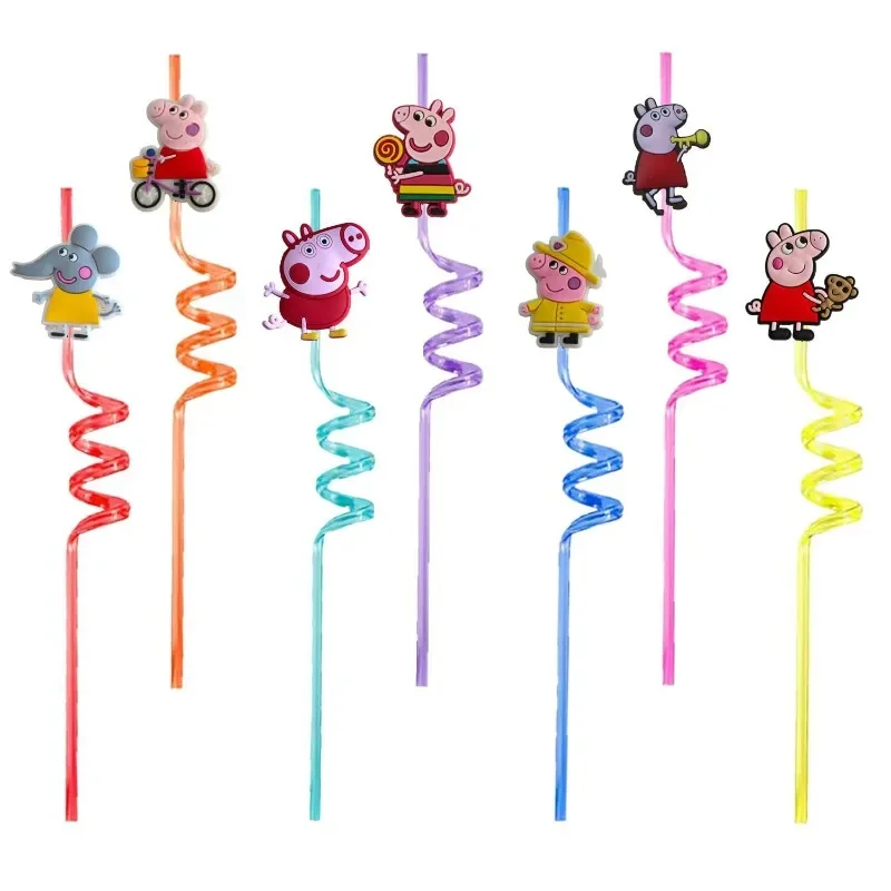 10pcs Anime Character The Peppa Pig Family Reusable Straw Party Decoration Holiday Gifts Children\'s Birthday Party Supplies