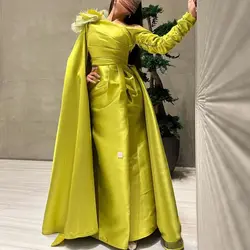 One Shoulder Mermaid Evening Dresses Floor Length Long Sleeves Prom Dresses Saudi Arabia Women's Formal Dress For Special Events