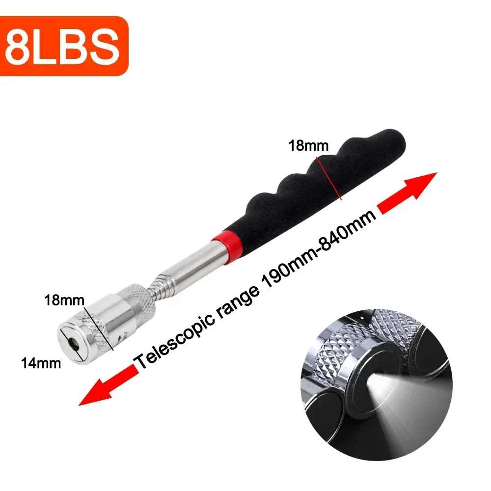 Telescopic Magnetic Pen with Light Mini Portable Magnet Pick Up Tool Extendable Pickup Rod Stick for Picking Up Screws Nut Bolt