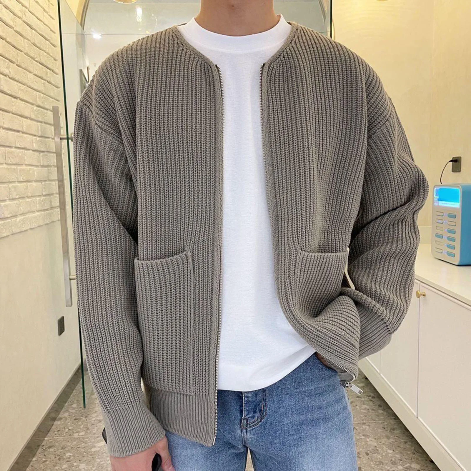 Men Striped Knitted Cardigan Business Casual Long Sleeve Knitting Jacket Spring Autumn Solid Color Fashion Male Long Sweaters