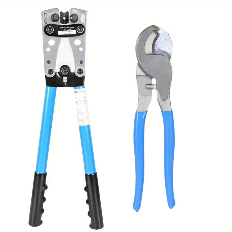 2pcs/set 6-50mm² Battery Cable Lug Crimping Tool Wire Lug Crimper with Cable Cutter for Crimping Cutting