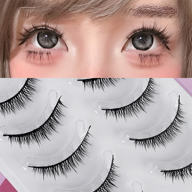 Sem cola 5 pares tira completa cílios postiços comprimento curto estilo mangá diy cílios postiços auto-adesivos cílios postiços