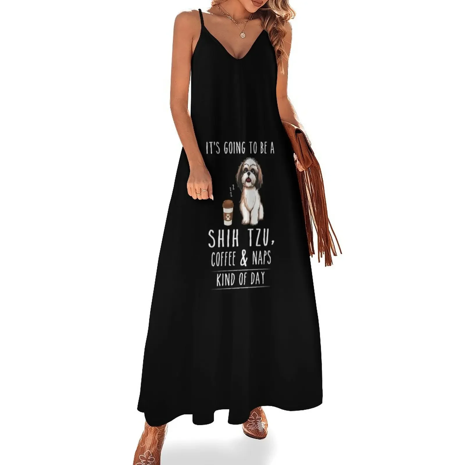 

Shih Tzu, Coffee and Naps Funny Sleeveless Dress sexy dress for women Casual dresses women evening dress