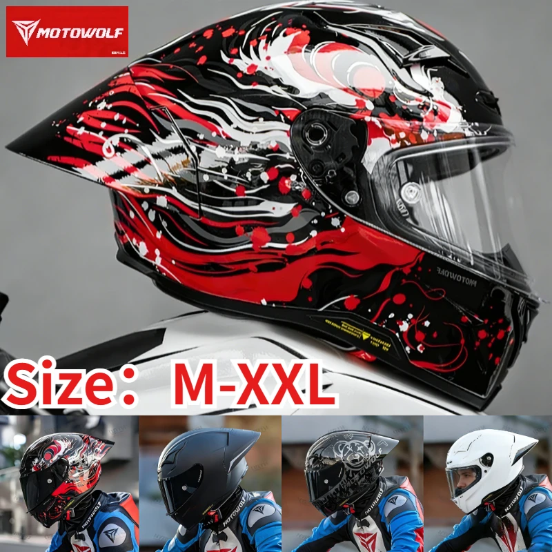 

Мотошлем MOTOWOLF H1, полноразмерный, с большим спойлером, легкий, для всех сезонов, гоночный шлем, для мужчин и женщин.