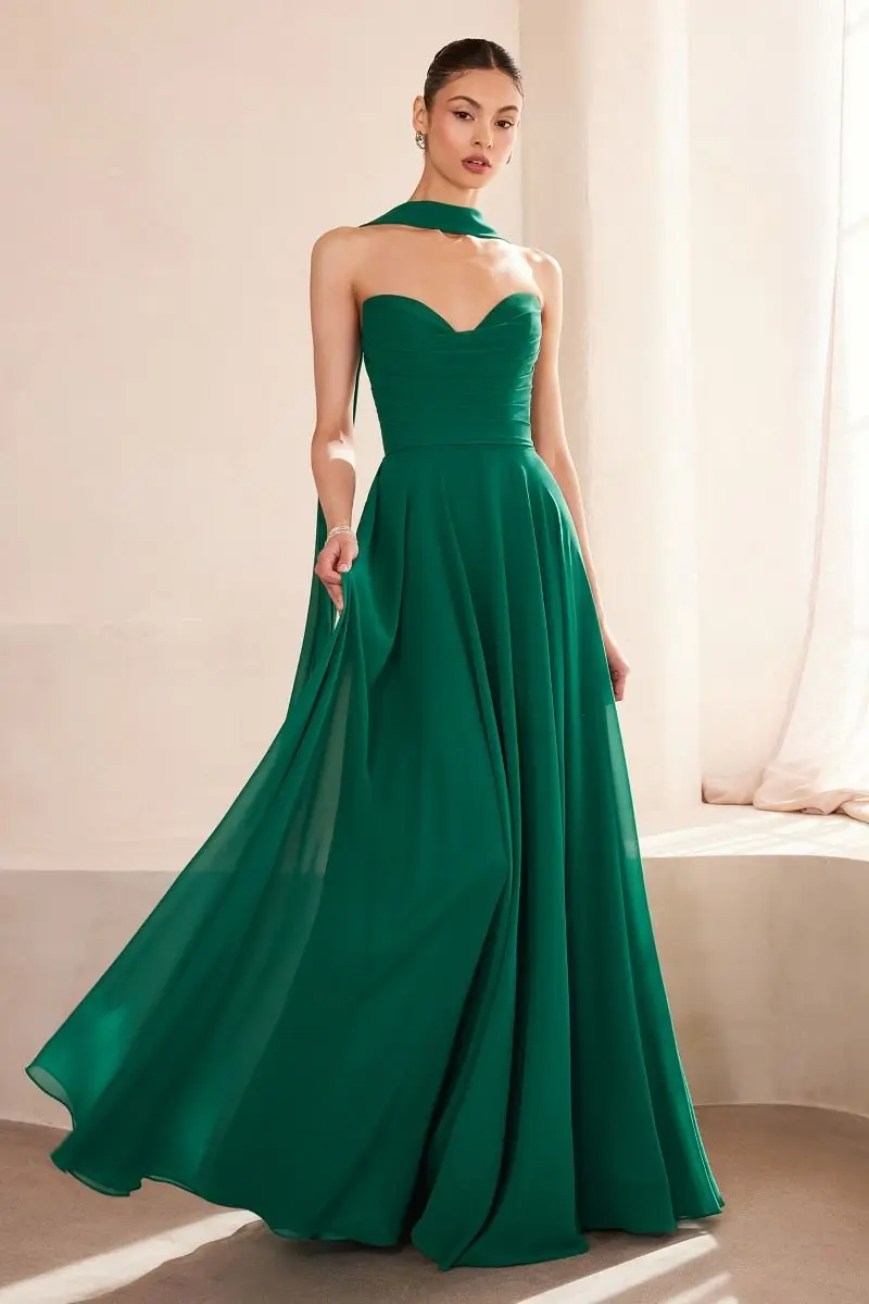 

Emerald Green Strapless Chiffon Bridesmaid Dresses Sweetheart A-line Ruffles Solid Evening Gowns Wedding Party Guest Prom Dress