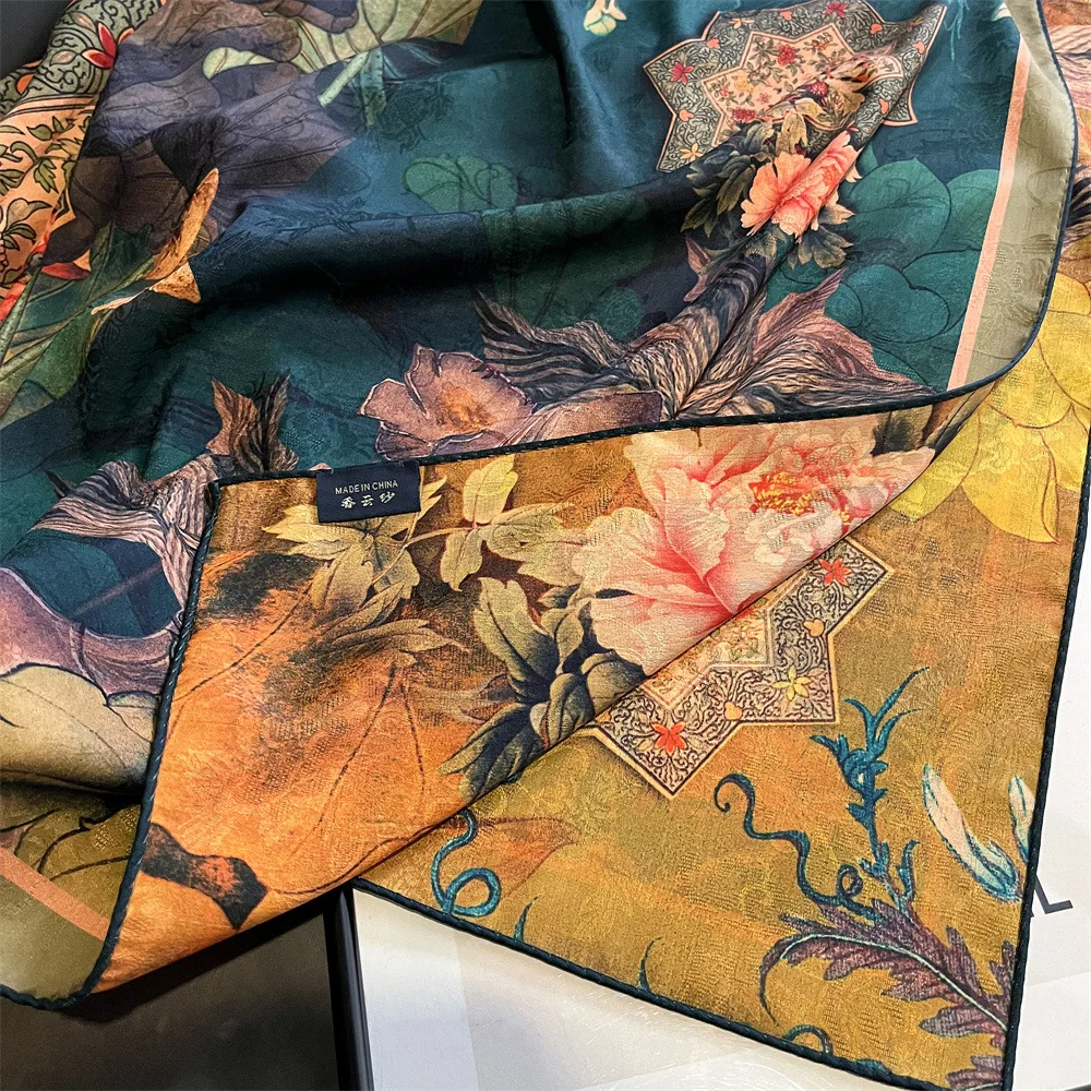 Luxury Brand Silky Large 180*70cm Scarf Women Vintage Chinese Style Gauze Female Twill Square Shawl Fashion Travel Scarve