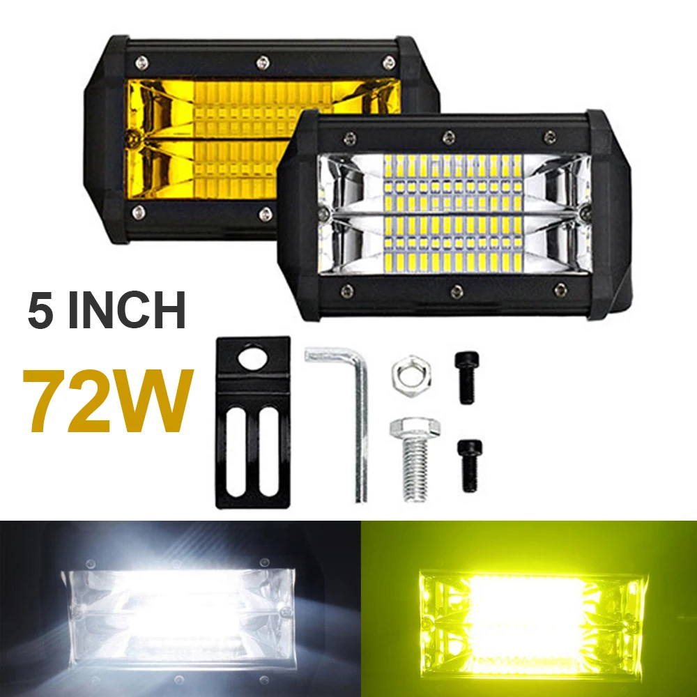 

5 Inch LED Work Light Bar 72W Dual Row Spotlight Auto Driving Light For 4WD Offroad SUV ATV Truck Tractor White Yellow Fog Light