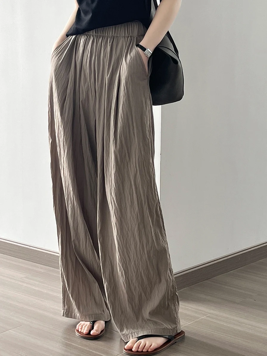 

Women's High Waist Wide Leg Pants Straight Cut Floor Length Thin Loose Casual Trousers with Pleats Summer Cotton Linen Blend