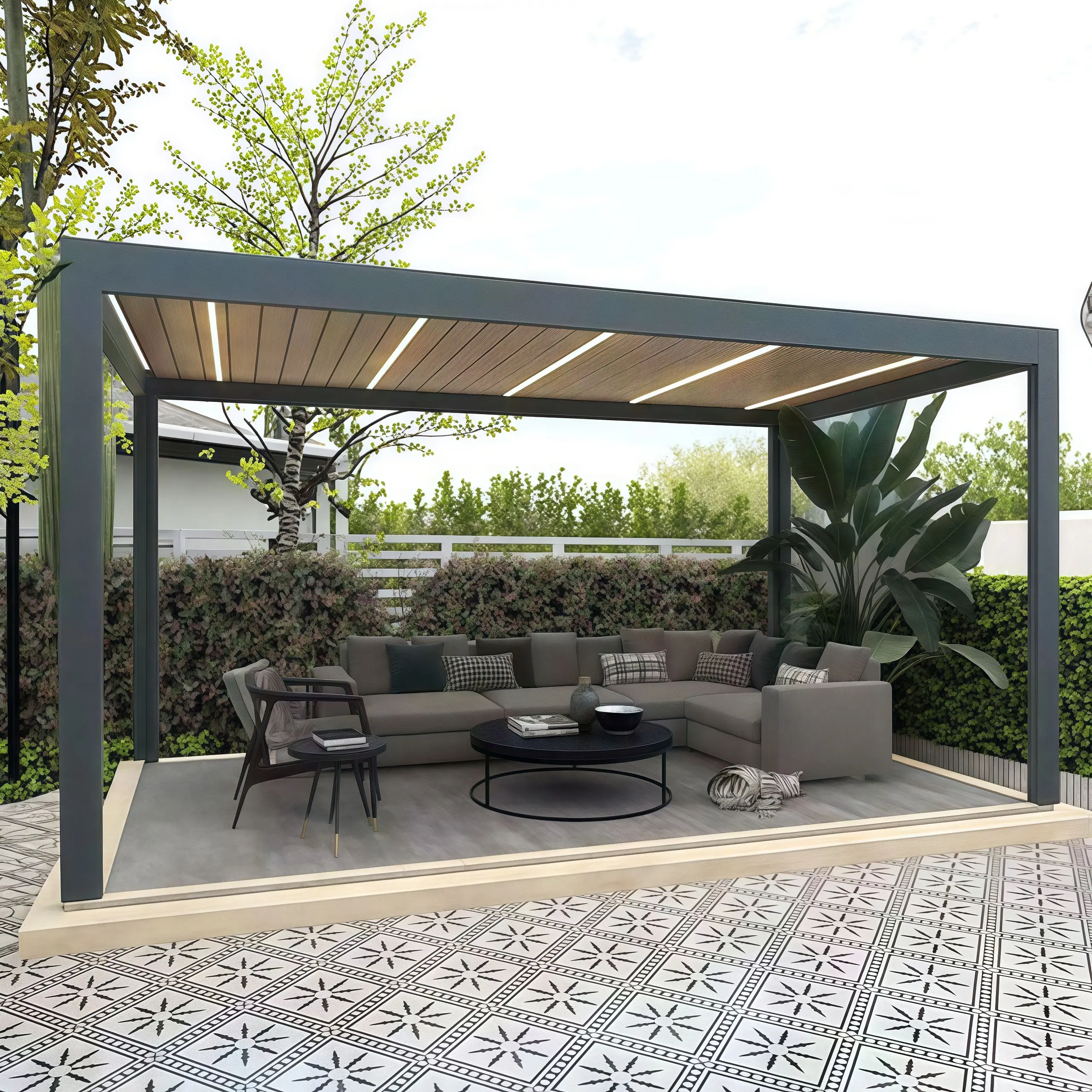 Villa Rainproof Powder Coating Pavilion Hurricane Impact Resistant Heavy Duty Aluminum Alloy Gazebo Sun Protection Pergola