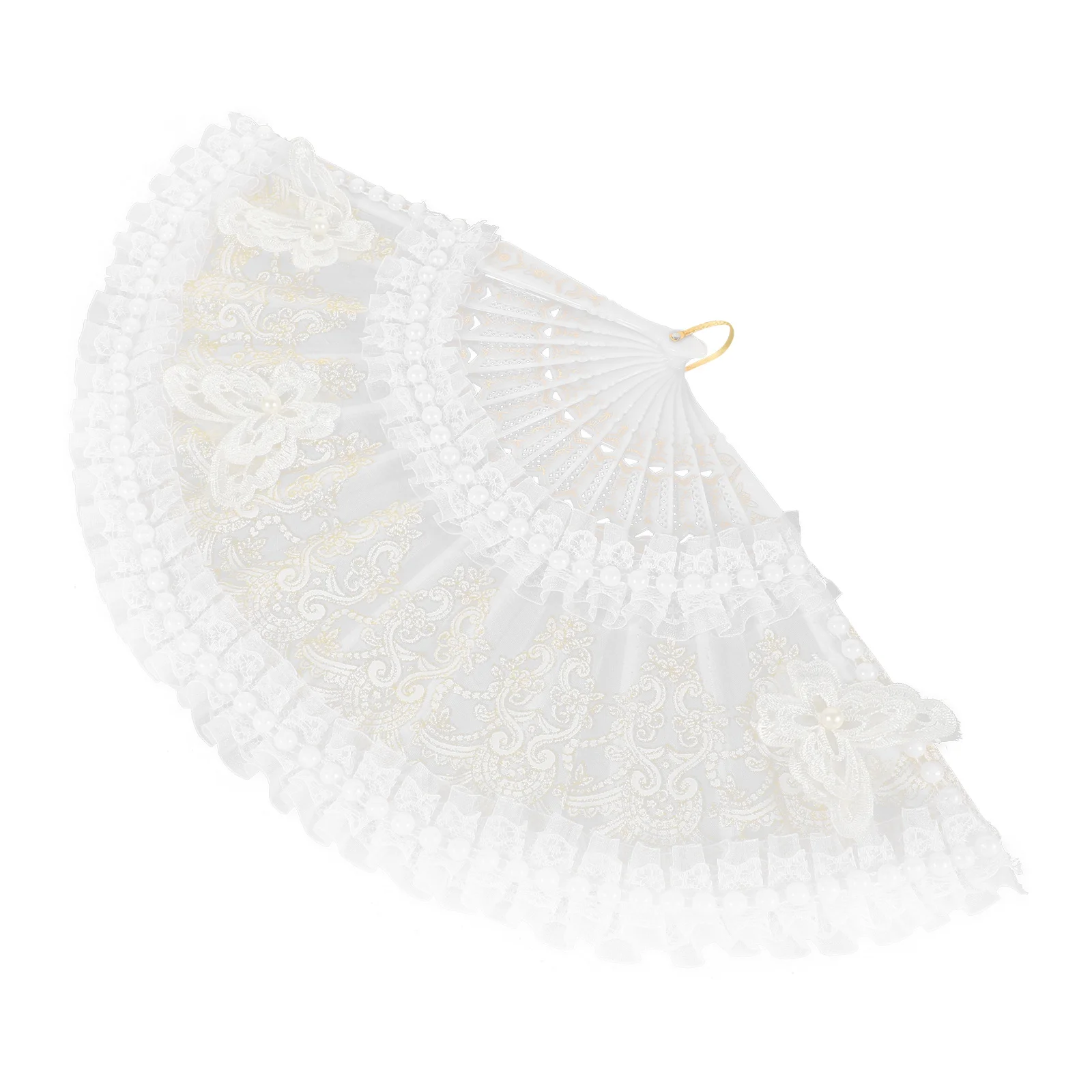 

Folding Lace Hand Fan Pearl Elegant Pu Cloth Fan For Women Party Wedding Decor Portable Dancing Prop Gift Home Decorations