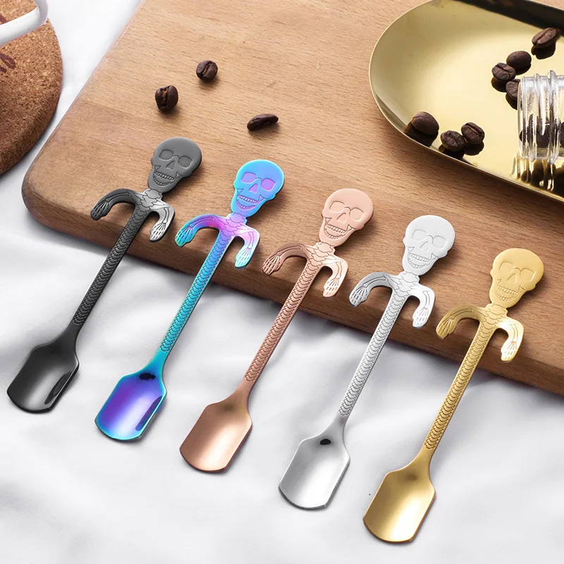 Creative 304 Stainless Steel Bone Skull Spoon Halloween Hanging Cup Spoon Coffee Spoon Kitchen Accessories