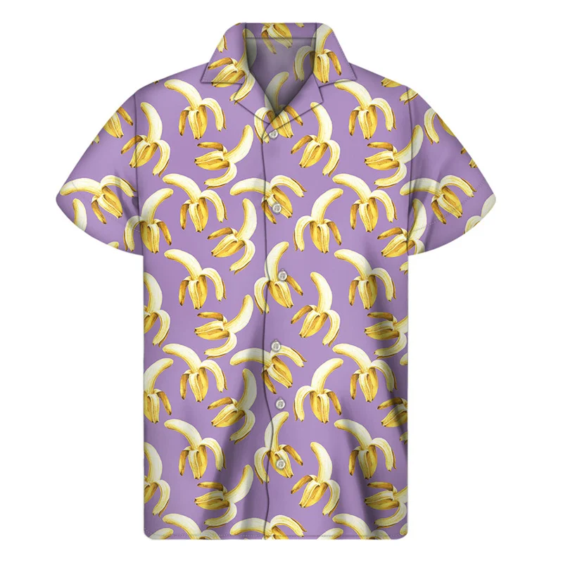 Kemeja motif 3d pisang Hawaii musim panas kaus Fashion pria kemeja pantai kasual lengan pendek baju berkancing sebaris pakaian pria