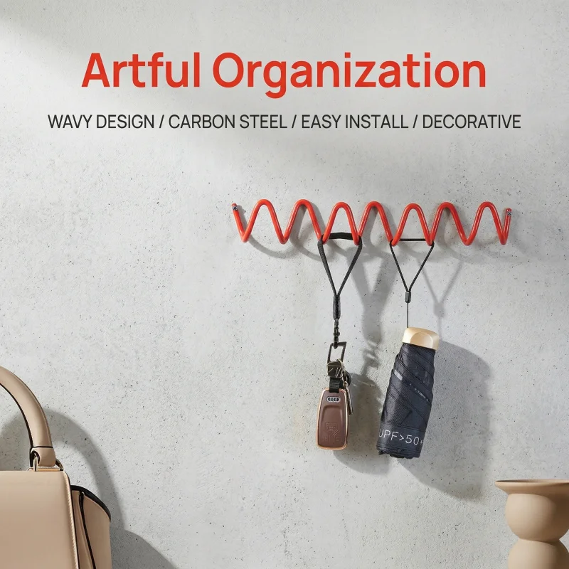 Creative Wave-Shaped Wall-Mounted Coat Hook 3-6 Iron Art Minimalist Entryway Decor Hat And Coat Organizer