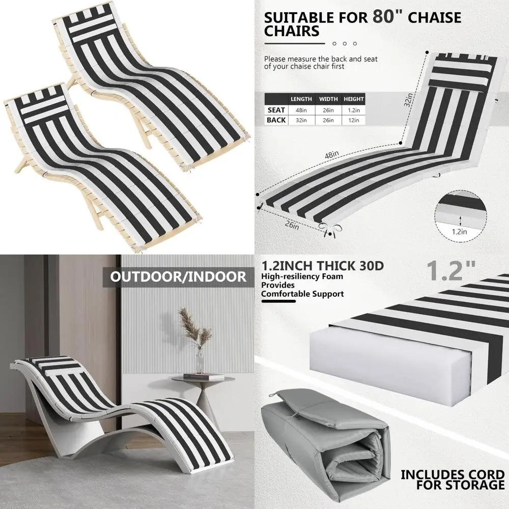 وسائد استرخاء قابلة للطي في الهواء الطلق مع مسند للرأس، وسائد بديلة مقاومة للطقس ومقاومة للبهتان لكراسي الفناء #1